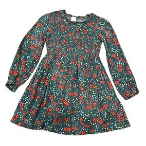 Hanna Anderson celebration green floral long sleeve skater dress size 10